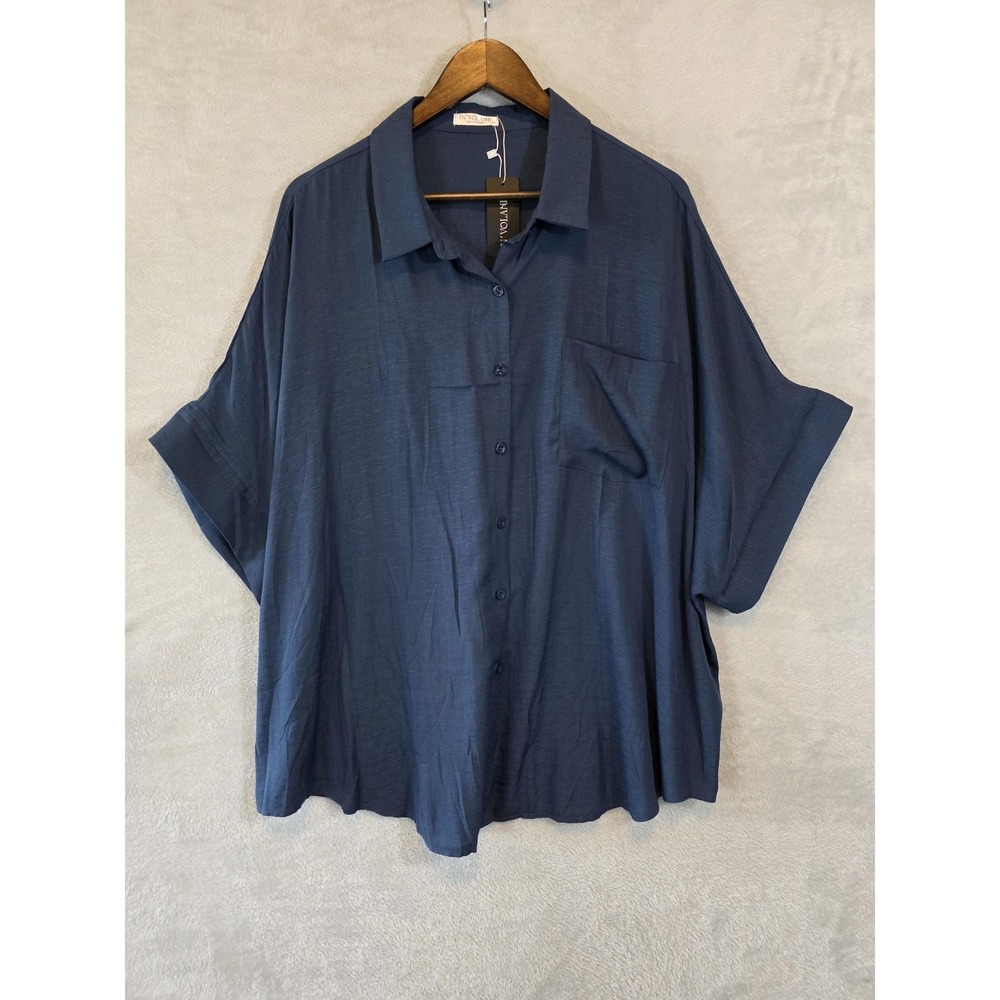 NWT IN'VOLAND Shirt Womens Plus 26W Blue Lightweight Coastal Casual Lounge Beach